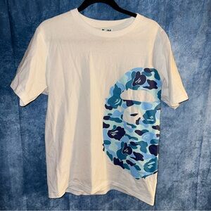 A Bathing Ape White Blue Camouflage Logo Men's Short Sleeve Crew Neck T-Shirt M